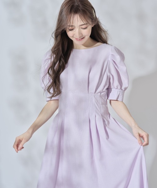 tocco closet（トッコ　クローゼット）の「パワーショルダーリネンライクタックワンピース（ワンピース・レディース・ラベンダー/ネイビー・M）」の15枚目の写真