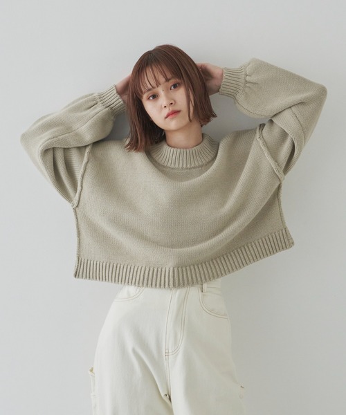 flaner（フラネ）の「ルーズスリーブショートニット（ニット/セーター・レディース・モカ/ナチュラル/グレイッシュベージュ・FREE）」の3枚目の写真