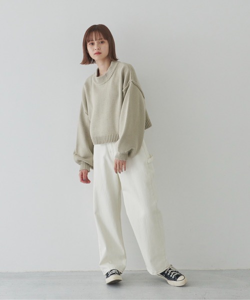 flaner（フラネ）の「ルーズスリーブショートニット（ニット/セーター・レディース・モカ/ナチュラル/グレイッシュベージュ・FREE）」の7枚目の写真