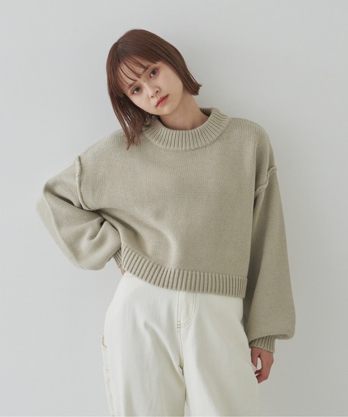 flaner（フラネ）の「ルーズスリーブショートニット（ニット/セーター・レディース・モカ/ナチュラル/グレイッシュベージュ・FREE）」の11枚目の写真