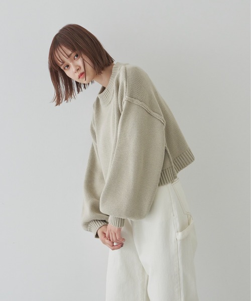 flaner（フラネ）の「ルーズスリーブショートニット（ニット/セーター・レディース・モカ/ナチュラル/グレイッシュベージュ・FREE）」の19枚目の写真