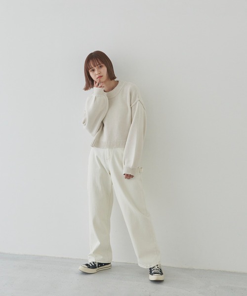 flaner（フラネ）の「ルーズスリーブショートニット（ニット/セーター・レディース・モカ/ナチュラル/グレイッシュベージュ・FREE）」の8枚目の写真