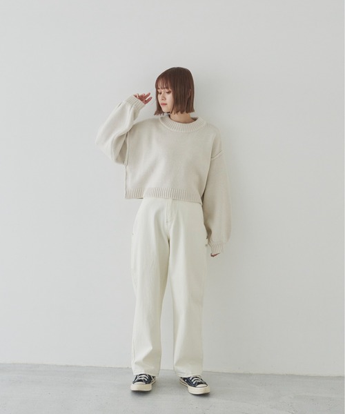 flaner（フラネ）の「ルーズスリーブショートニット（ニット/セーター・レディース・モカ/ナチュラル/グレイッシュベージュ・FREE）」の13枚目の写真