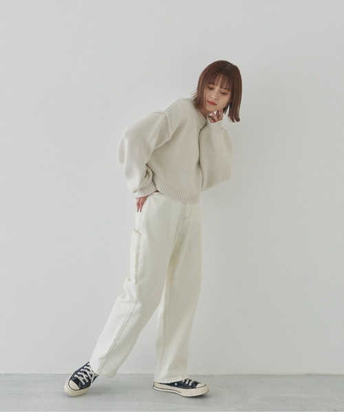 flaner（フラネ）の「ルーズスリーブショートニット（ニット/セーター・レディース・モカ/ナチュラル/グレイッシュベージュ・FREE）」の21枚目の写真