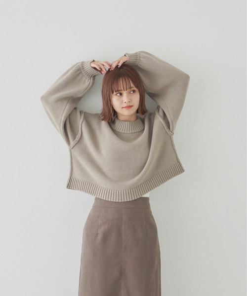 flaner（フラネ）の「ルーズスリーブショートニット（ニット/セーター・レディース・モカ/ナチュラル/グレイッシュベージュ・FREE）」の22枚目の写真