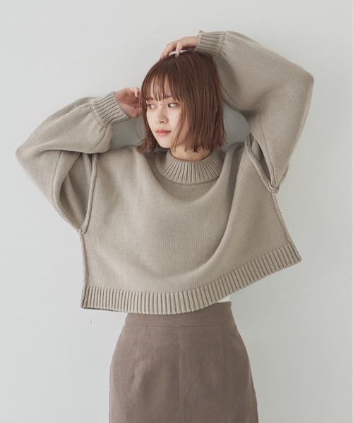 flaner（フラネ）の「ルーズスリーブショートニット（ニット/セーター・レディース・モカ/ナチュラル/グレイッシュベージュ・FREE）」の14枚目の写真