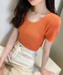 リブ半袖ニット