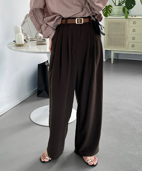 c.u.l（シーユーエル）の「【c.u.l:w】タック入りワイドパンツ culw93（スラックス・レディース・グリーン/ブラウン・L/M）」の3枚目の写真