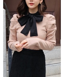 MIIA | ボウタイ付きパワーショルダーニット(ニット/セーター)