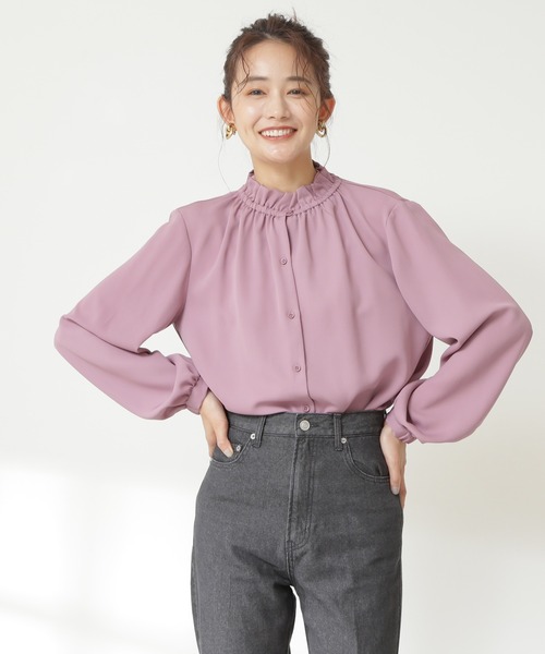 N.（N. Natural Beauty Basic）（エヌエヌナチュラルビューティーベーシック）の「◆ギャザーフリルネックブラウス（Tシャツ/カットソー・レディース・グレー/ピンク/ブラック/クリーム・MEDIUM）」の4枚目の写真