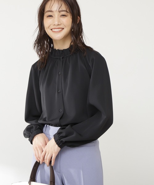 N.（N. Natural Beauty Basic）（エヌエヌナチュラルビューティーベーシック）の「◆ギャザーフリルネックブラウス（Tシャツ/カットソー・レディース・グレー/ピンク/ブラック/クリーム・MEDIUM）」の2枚目の写真