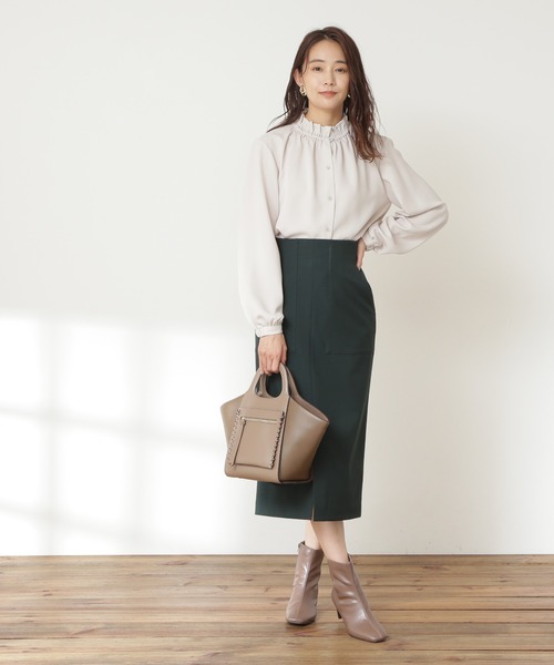 N.（N. Natural Beauty Basic）（エヌエヌナチュラルビューティーベーシック）の「◆ギャザーフリルネックブラウス（Tシャツ/カットソー・レディース・グレー/ピンク/ブラック/クリーム・MEDIUM）」の6枚目の写真