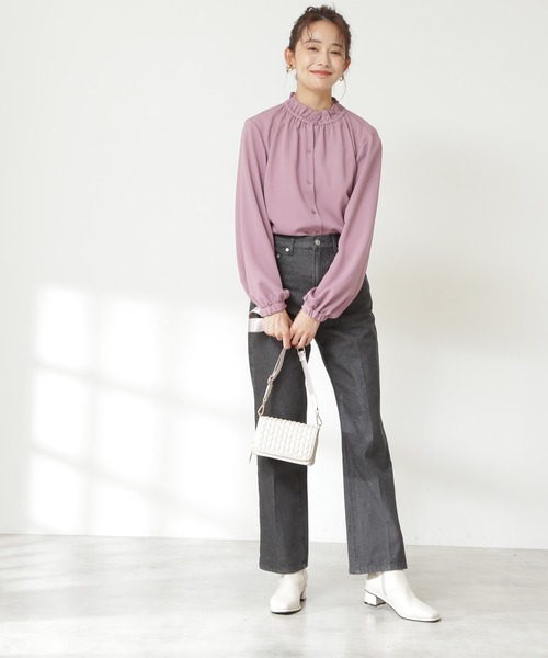 N.（N. Natural Beauty Basic）（エヌエヌナチュラルビューティーベーシック）の「◆ギャザーフリルネックブラウス（Tシャツ/カットソー・レディース・グレー/ピンク/ブラック/クリーム・MEDIUM）」の13枚目の写真