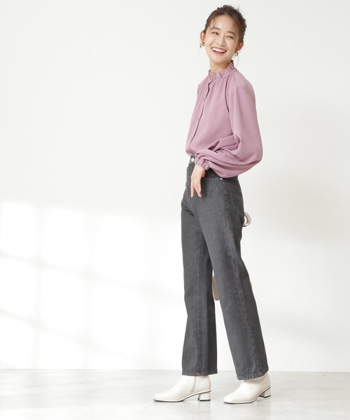 N.（N. Natural Beauty Basic）（エヌエヌナチュラルビューティーベーシック）の「◆ギャザーフリルネックブラウス（Tシャツ/カットソー・レディース・グレー/ピンク/ブラック/クリーム・MEDIUM）」の9枚目の写真