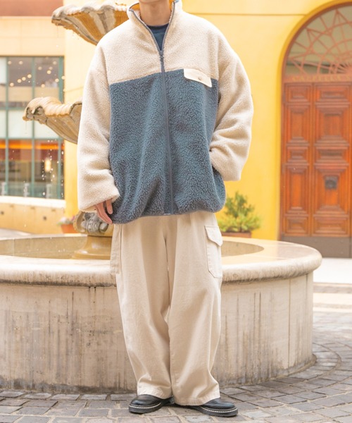 PairPair(ペアペア)の「配色ボアブルゾン(ユニセックス)(ブルゾン・メンズ・アイボリー/モカ/グレイッシュブルー・MEDIUM/LARGE)」の7枚目の写真