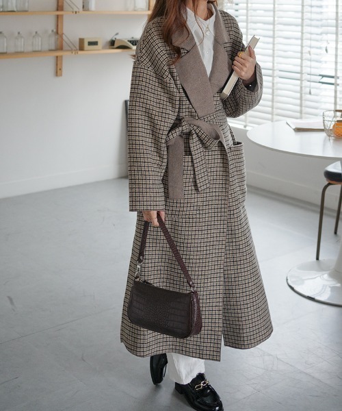 ABITOKYO(アビトーキョー)の「【ABITOKYO ORIGINAL】チェックロングチェスターコート(チェスターコート・レディース・ベージュ/チャコールグレー/ブラウン・FREE)」の3枚目の写真