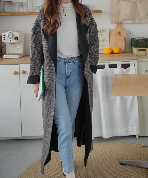 ABITOKYO(アビトーキョー)の「【ABITOKYO ORIGINAL】チェックロングチェスターコート(チェスターコート・レディース・ベージュ/チャコールグレー/ブラウン・FREE)」の2枚目の写真