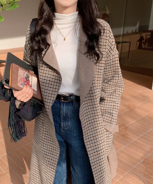 ABITOKYO(アビトーキョー)の「【ABITOKYO ORIGINAL】チェックロングチェスターコート(チェスターコート・レディース・ベージュ/チャコールグレー/ブラウン・FREE)」の4枚目の写真