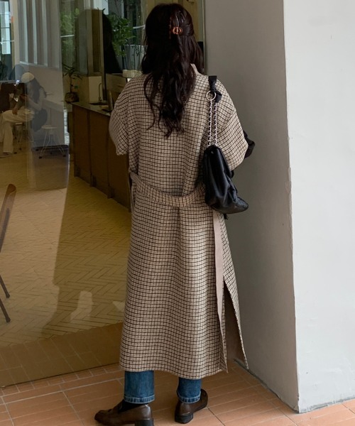 ABITOKYO(アビトーキョー)の「【ABITOKYO ORIGINAL】チェックロングチェスターコート(チェスターコート・レディース・ベージュ/チャコールグレー/ブラウン・FREE)」の9枚目の写真