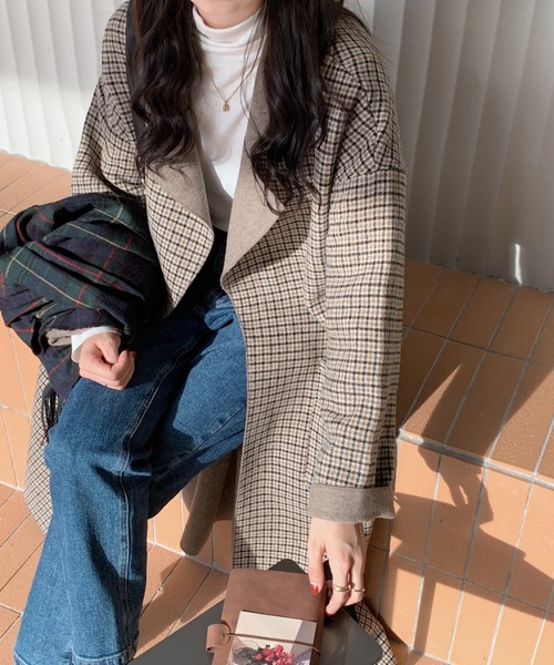 ABITOKYO(アビトーキョー)の「【ABITOKYO ORIGINAL】チェックロングチェスターコート(チェスターコート・レディース・ベージュ/チャコールグレー/ブラウン・FREE)」の6枚目の写真