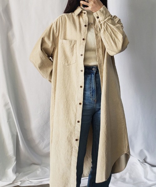 me+em select（ミームセレクト）の「【数量限定販売】【 5色展開 】コーデュロイロングシャツワンピース（シャツワンピース・レディース・ベージュ/ネイビー/カーキ/オレンジ/グリーン・FREE）」の19枚目の写真