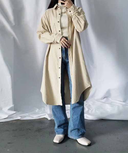 me+em select（ミームセレクト）の「【数量限定販売】【 5色展開 】コーデュロイロングシャツワンピース（シャツワンピース・レディース・ベージュ/ネイビー/カーキ/オレンジ/グリーン・FREE）」の20枚目の写真