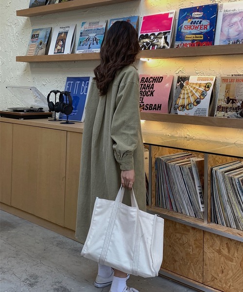 me+em select（ミームセレクト）の「【数量限定販売】【 5色展開 】コーデュロイロングシャツワンピース（シャツワンピース・レディース・ベージュ/ネイビー/カーキ/オレンジ/グリーン・FREE）」の13枚目の写真