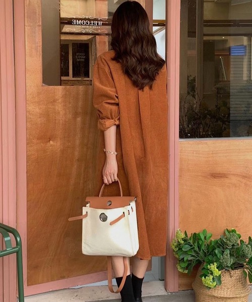 me+em select（ミームセレクト）の「【数量限定販売】【 5色展開 】コーデュロイロングシャツワンピース（シャツワンピース・レディース・ベージュ/ネイビー/カーキ/オレンジ/グリーン・FREE）」の8枚目の写真