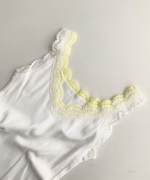 Q（キュー）の「バイカラーテレコタンク（タンクトップ・レディース・レモンイエロー/ライトブルー/アイボリー/ブラック/ホワイト/オレンジ・MEDIUM）」の2枚目の写真