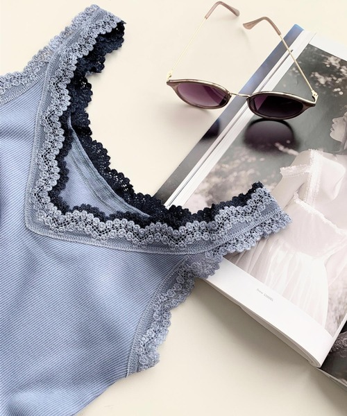 Q（キュー）の「バイカラーテレコタンク（タンクトップ・レディース・レモンイエロー/ライトブルー/アイボリー/ブラック/ホワイト/オレンジ・MEDIUM）」の4枚目の写真