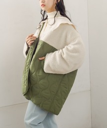 OLIVE des OLIVE | キルト×ボア切替ショートコート(ノーカラーコート)