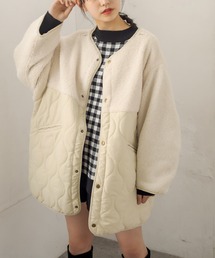 OLIVE des OLIVE | キルト×ボア切替ショートコート(ノーカラーコート)