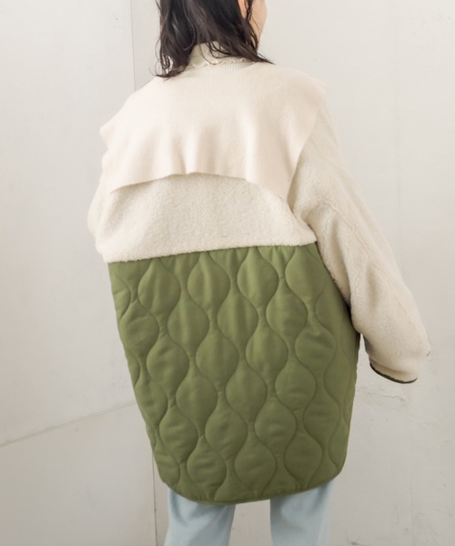 OLIVE des OLIVE（オリーブデオリーブ）の「キルト×ボア切替ショートコート（ノーカラーコート・レディース・カーキ/アイボリー・FREE）」の16枚目の写真