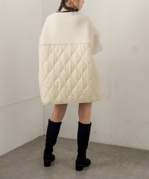 OLIVE des OLIVE（オリーブデオリーブ）の「キルト×ボア切替ショートコート（ノーカラーコート・レディース・カーキ/アイボリー・FREE）」の12枚目の写真