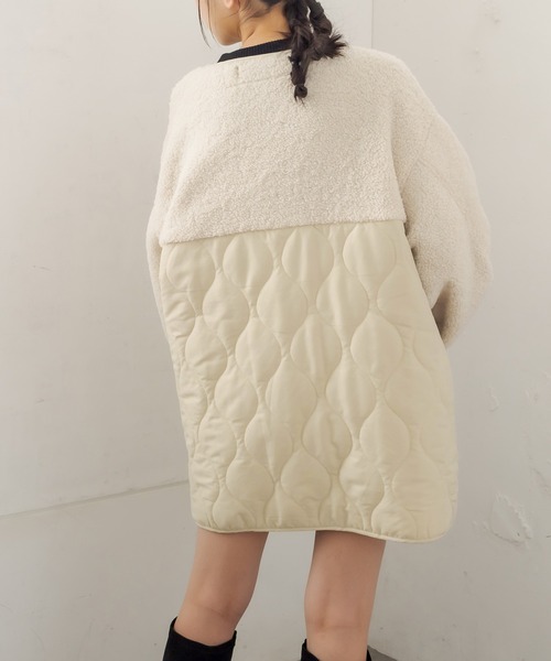 OLIVE des OLIVE（オリーブデオリーブ）の「キルト×ボア切替ショートコート（ノーカラーコート・レディース・カーキ/アイボリー・FREE）」の17枚目の写真