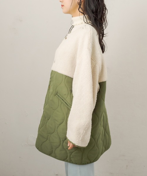 OLIVE des OLIVE（オリーブデオリーブ）の「キルト×ボア切替ショートコート（ノーカラーコート・レディース・カーキ/アイボリー・FREE）」の10枚目の写真