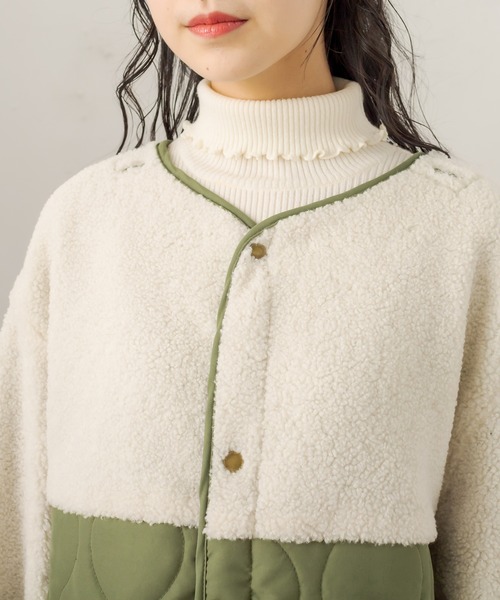 OLIVE des OLIVE（オリーブデオリーブ）の「キルト×ボア切替ショートコート（ノーカラーコート・レディース・カーキ/アイボリー・FREE）」の13枚目の写真