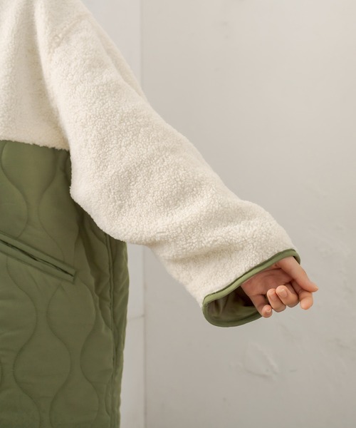 OLIVE des OLIVE（オリーブデオリーブ）の「キルト×ボア切替ショートコート（ノーカラーコート・レディース・カーキ/アイボリー・FREE）」の8枚目の写真