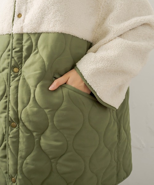 OLIVE des OLIVE（オリーブデオリーブ）の「キルト×ボア切替ショートコート（ノーカラーコート・レディース・カーキ/アイボリー・FREE）」の5枚目の写真