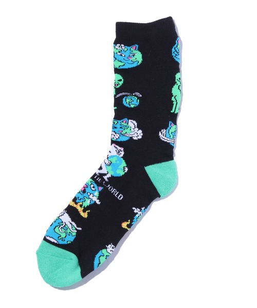 RIPNDIP(リップンディップ)の「RIPNDIP/リップンディップ Save the World Socks 靴下 柄 ジャガードニットソックス ミドルソックス(ソックス/靴下・メンズ・ブラック/ブルー・ONE SIZE)」の8枚目の写真