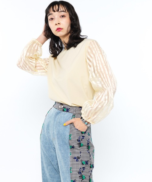 ear PAPILLONNER(イアパピヨネ)の「【SUM1 STYLE(スミ スタイル)】袖シア―トップス(Tシャツ/カットソー・レディース・アイボリー/ブラック・FREE)」の21枚目の写真