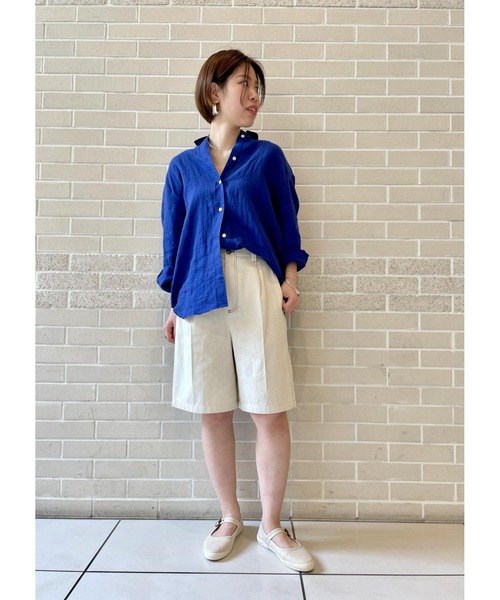 SALON adam et rope'(サロン アダム エ ロペ)の「【セットアップ対応】リネンオーバーシャツ(シャツ/ブラウス・レディース・ホワイト/ベージュ/オレンジ/ブルー・FREE)」の6枚目の写真