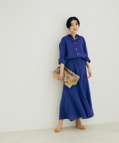 SALON adam et rope'(サロン アダム エ ロペ)の「【セットアップ対応】リネンオーバーシャツ(シャツ/ブラウス・レディース・ホワイト/ベージュ/オレンジ/ブルー・FREE)」の7枚目の写真