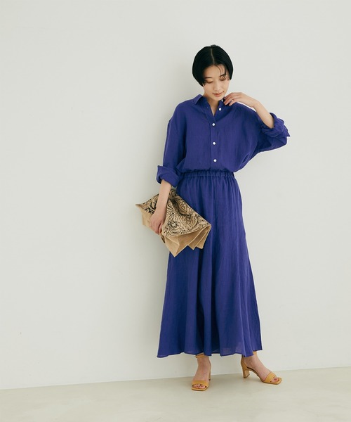 SALON adam et rope'(サロン アダム エ ロペ)の「【セットアップ対応】リネンオーバーシャツ(シャツ/ブラウス・レディース・ホワイト/ベージュ/オレンジ/ブルー・FREE)」の10枚目の写真