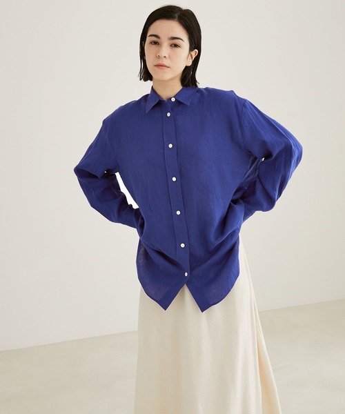 SALON adam et rope'(サロン アダム エ ロペ)の「【セットアップ対応】リネンオーバーシャツ(シャツ/ブラウス・レディース・ホワイト/ベージュ/オレンジ/ブルー・FREE)」の9枚目の写真