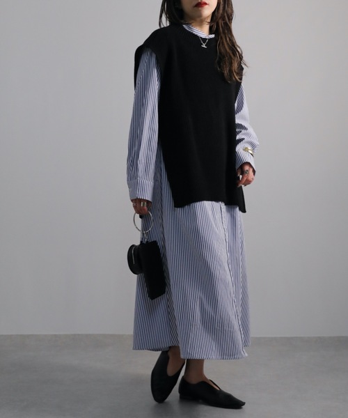 ap retro（アプレトロ）の「サイドベルトニットベスト（ベスト・レディース・オフホワイト/グレイッシュベージュ/ブラック・FREE）」の6枚目の写真