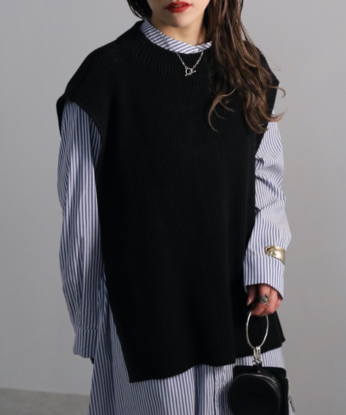 ap retro（アプレトロ）の「サイドベルトニットベスト（ベスト・レディース・オフホワイト/グレイッシュベージュ/ブラック・FREE）」の12枚目の写真