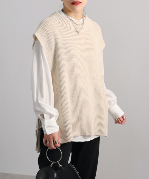 ap retro（アプレトロ）の「サイドベルトニットベスト（ベスト・レディース・オフホワイト/グレイッシュベージュ/ブラック・FREE）」の16枚目の写真