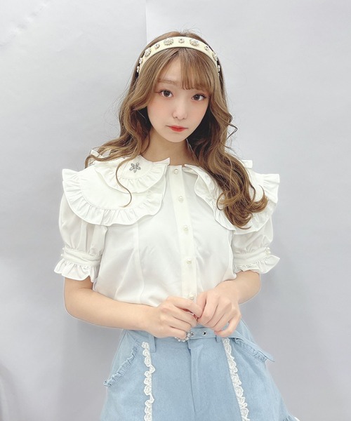 Swankiss（スワンキス）の「TS bijou collar　B/L（シャツ/ブラウス・レディース・ホワイト/ピンク/ブラック・FREE）」の2枚目の写真