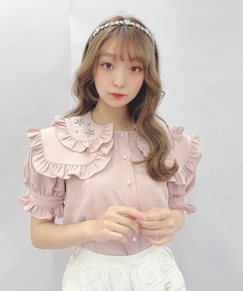 Swankiss（スワンキス）の「TS bijou collar　B/L（シャツ/ブラウス・レディース・ホワイト/ピンク/ブラック・FREE）」の3枚目の写真